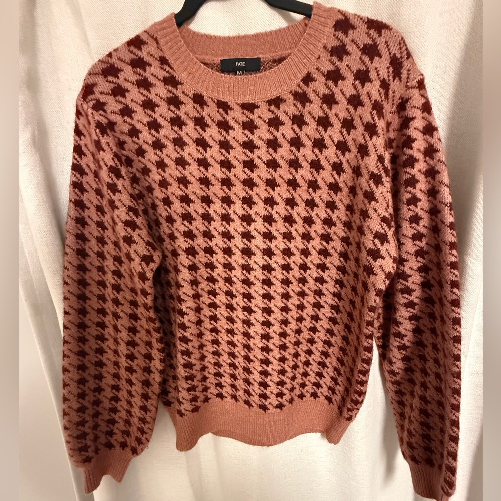 FATE Pink Houndstooth Women's Sweater